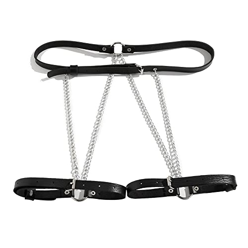 FDEETY Punk Leder Körperkette Schwarz Sexy Einstellbare Taillenkette Bein Strumpfband Gürtel Schenkel Kette Strand Rave Party Nachtclub Körperzubehör Schmuck für Frauen und Mädchen (#1) von FDEETY