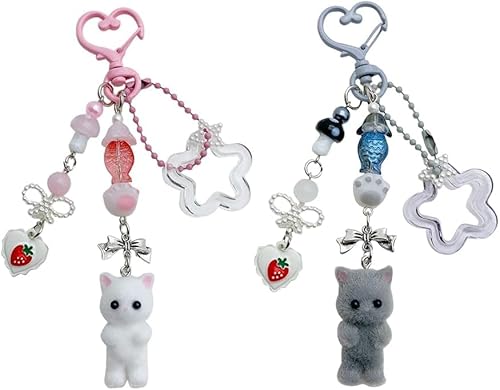 FDEETY Herz Karabiner Schlüsselanhänger Katze Stern Anhänger Taschenanhänger Erdbeer Charm Schmuck von FDEETY
