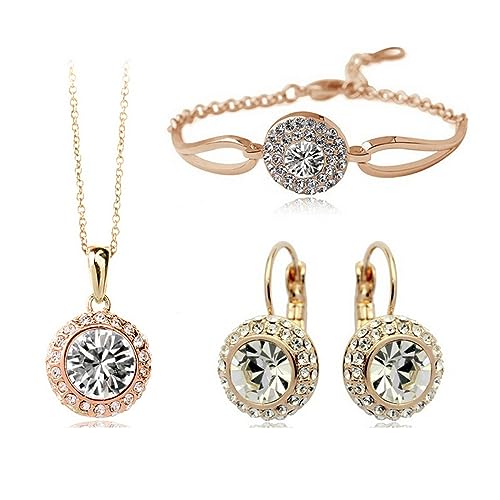 FDEETY Schmuckset Damen Halskette Armband Ohrringe mit Zirkonia Geschenk Brautschmuck Hochzeit für Braut Brautjungfer für Frauen und Mädchen (Weiß) von FDEETY