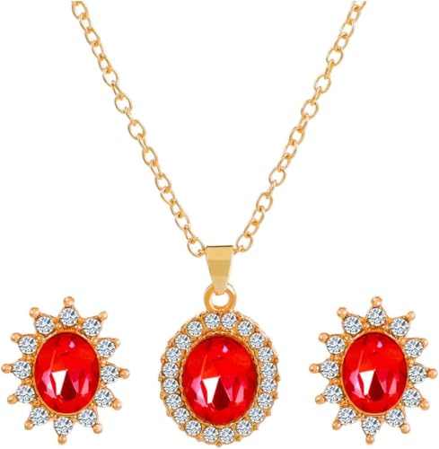 FDEETYSonnenblume Schmuckset Oval Kristall Anhänger Halskette Ohrstecker Damen Strass Kette Schmuck Goldfarben von FDEETY