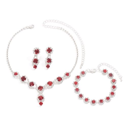 FDEETY Schmuckset Blumen Kristall Halskette Armband Ohrringe Schmuck Damen Hochzeit Brautschmuck Elegant Luxus Glänzend von FDEETY