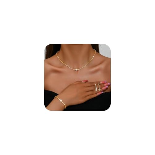 FDEETY Schmuckset für Damen Elegante Strass Halskette Armband Ohrringe Kristall Brautschmuck Set Hypoallergen Hochzeitsschmuck Hochzeit Modeschmuck für Mädchen von FDEETY