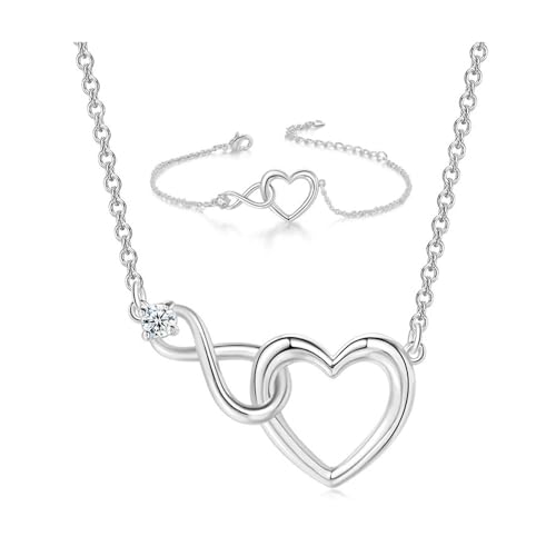 FDEETY Infinity Herz Schmuckset Armband Halskette Damen Schmuck Ewigkeitszeichen Anhänger Kette Elegant Zart Zeitlos von FDEETY