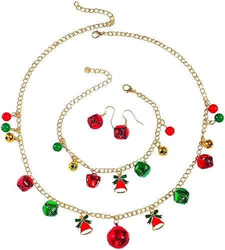 FDEETY Exquisites Weihnachts-Schmuckset für Frauen Goldkette mit Glocken und Weihnachtsbaum-Anhänger Ohrringe Perfekt für Weihnachtsfeiern und festliche Anlässe(SET B) von FDEETY