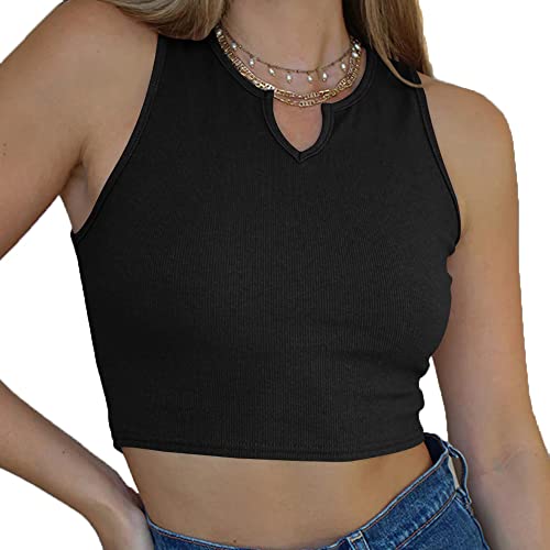 FDEETY Tank Top Damen Crop Neckholder Tops Sommer Elegant Ärmellos Trägertop Basic Tops Shirt Achselshirts Trägershirt Oberteile Weste Spaghettiträger Sport von FDEETY