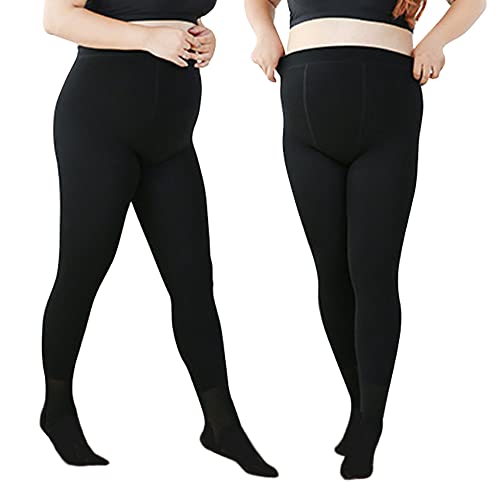 FDEETY Thermo Strumpfhosen für Damen Plus Size, Hohe Taille Bauchkontrolle Winter Gefütterte Strumpfhose, Stretch Extra Große Dicke Vollfüßige Thermostrumpfhose (1 Stück) von FDEETY