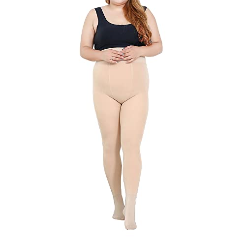 FDEETY Thermo Strumpfhosen für Damen Plus Size, Hohe Taille Bauchkontrolle Winter Gefütterte Strumpfhose, Stretch Extra Große Dicke Vollfüßige Thermostrumpfhose (1 Stück) von FDEETY