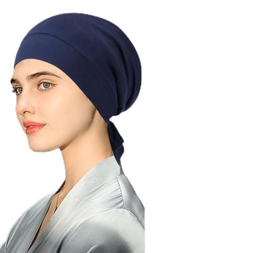 FDEETY Verstellbare Satin-Bonnet-Haarkappe zum Schlafen Bleibt die Ganze Nacht über auf Nachtmützen für Lockiges Naturhaar Zöpfe Frauen und Männer (dunkelblau) von FDEETY