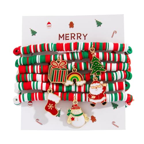 FDEETY Weihnachtliches Armband Damen Buntes Perlenarmband mit Weihnachtsmotiven Perfekt für Festival Outfit und Schmuckliebhaber(SET C) von FDEETY