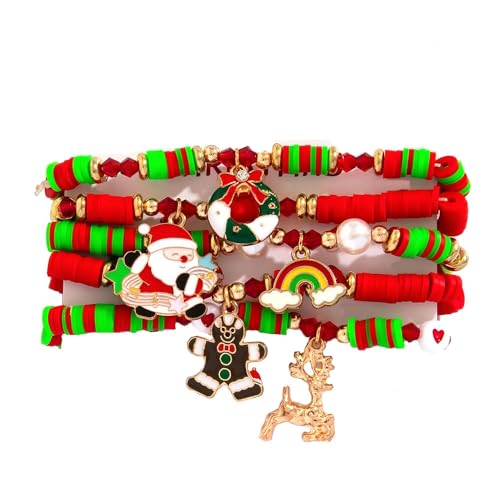 FDEETY Weihnachtliches Armband Damen Buntes Perlenarmband mit Weihnachtsmotiven Perfekt für Festival Outfit und Schmuckliebhaber(SET D) von FDEETY