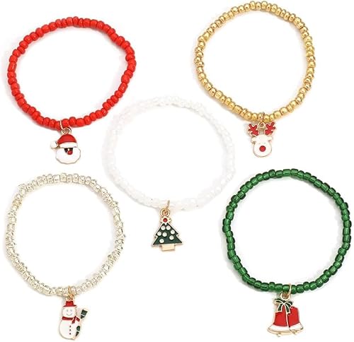 FDEETY Weihnachten Armband Set mit Schneemann, Weihnachtsmann, Weihnachtsbaum, Elch, Glocken - Weihnachtsschmuck für Kinder und Erwachsene zur Weihnachtsfeier von FDEETY