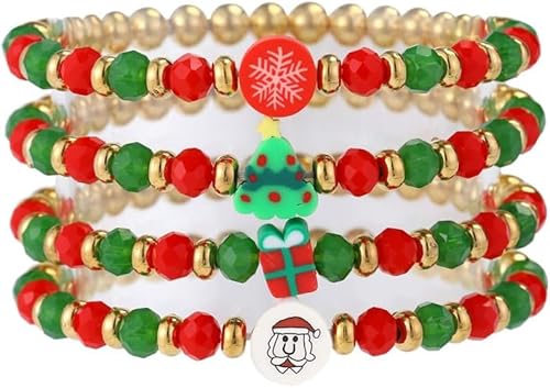 FDEETY Weihnachtsarmband-Set Weihnachtsschmuck-Set mit Weihnachtsmann Weihnachtsgeschenke Schneeflocke Weihnachtsbaum Armband Feiertage Armband für Kinder Erwachsene Weihnachtsfeier von FDEETY