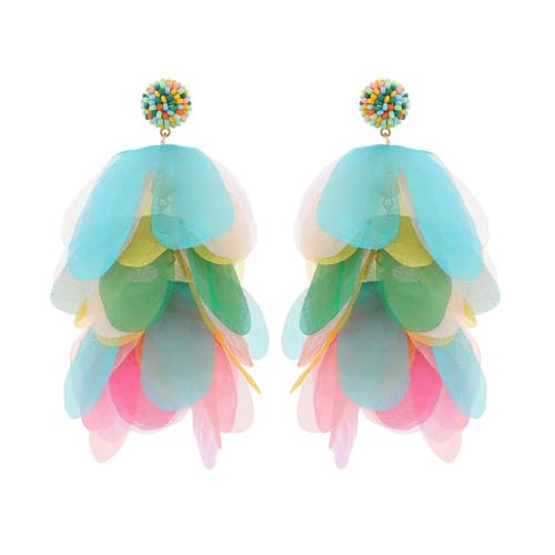 Ohrringe für Damen Mädchen Bunte Blatt Ohrringe Stoffblumen-Cluster Elegante Böhmische Modeschmuck Geschenke Zubehör für Valentinstag Geburtstag von FDEETY
