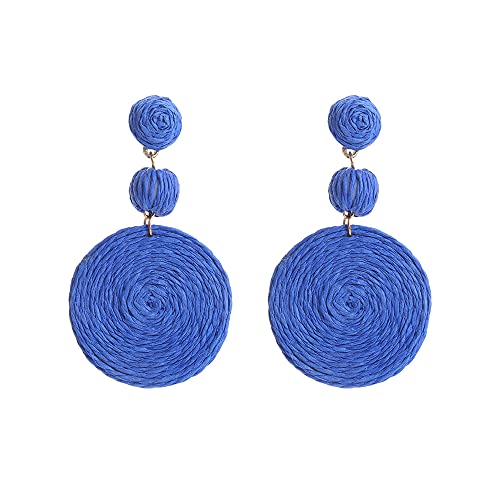 Ohrringe für Frauen Handgemacht Raffia Boho-Stil RetroGeometrische Ohrringe Creolen Für Damen Mädchen Birthday Valentines Day Gift, Blau von FDEETY