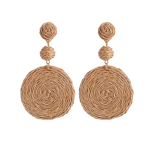 Ohrringe für Frauen Handgemacht Raffia Boho-Stil RetroGeometrische Ohrringe Creolen Für Damen Mädchen Birthday Valentines Day Gift, Braun von FDEETY