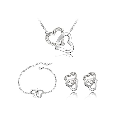 Schmuckset Silber 925 Damen Glanz Kristall Herzform Kette Halskette Ohrringe Armband Schmuck Sets Geschenke für Frauen von FDEETY