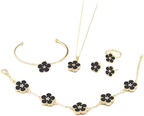 FDEETY Elegante Blumen Schmucksets Für Frauen 7 Teiliges Set Mit Halskette Armband Ohrringen Und Ring Vergoldet Modischer Schmuck Für Besondere Anlässe von FDEETY