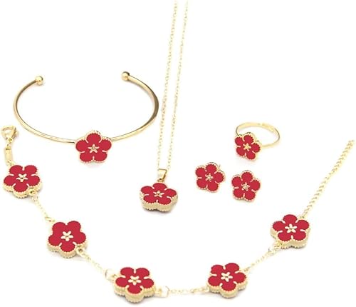 FDEETY Elegante Blumen Schmucksets Für Frauen 7 Teiliges Set Mit Halskette Armband Ohrringen Und Ring Vergoldet Modischer Schmuck Für Besondere Anlässe von FDEETY