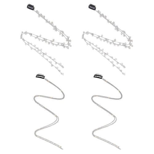 2 Stück Geflochtene Stern-Haarketten Und 2 Stück Geflochtene Strass-Haarketten, Elee Metall-Haar-Accessoires, Glänzende Haar-Accessoires, Haar-Accessoires von FDGGT