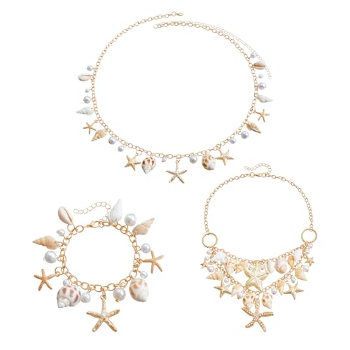 FDGGT 1 Halskette, 1 Armband, 1 Taillenkette, Muschelschmuckdekoration, Metallschmuck, Strandschmuck Für Mädchen von FDGGT