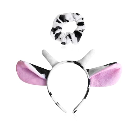 FDGGT 1 Kuhohr-Stirnband, 1 Schwarz-Weißes Haargummi, Niedlicher Plüsch-Haarschmuck, Damen-Kopfbedeckung, Party-Requisiten von FDGGT
