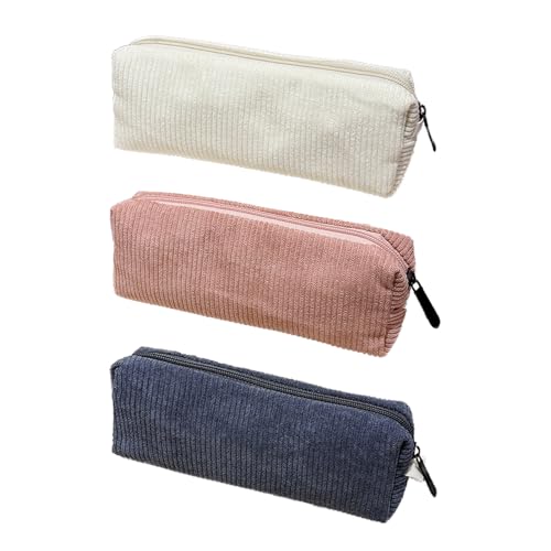 FDGGT 3 Stück Retro-Federmäppchen, Cord-Federmäppchen, Einfache Schreibwarentaschen, Federmäppchen Für Mädchen, Schreibwaren Für Schüler, Schulbedarf von FDGGT
