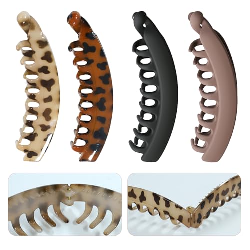 FDHBDF 4 Stück Bananenspange Haare Banana Clip Dickes haar Banana Clips Geeignet für Mädchen und Damen mit vielen Haaren Rutschfeste Pferdeschwanz Clip von FDHBDF