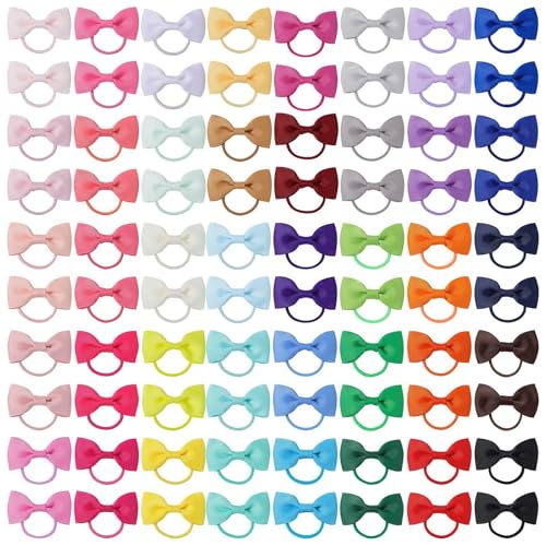 FDHBDF 80 Stück Mädchen Haarband Elastische Haarbänder, Kleine Schleifen, Mini Gummibänder, Pferdeschwanz Schleife Haarbänder, Kleinkind Haar Accessoires von FDHBDF