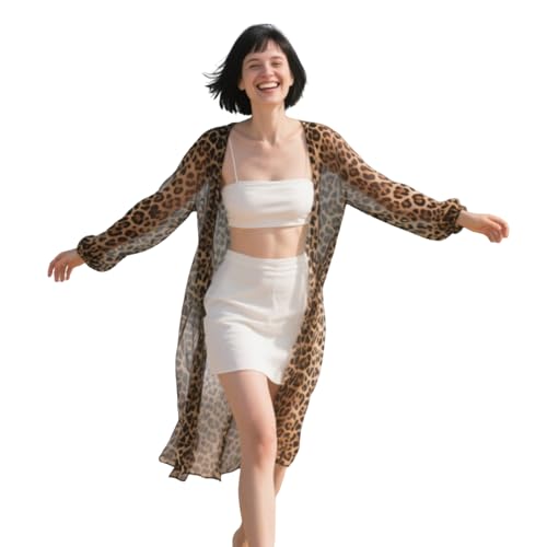 FDHBDF Damen Leopard Print Kimono Cardigan,Mode Leopard Print Bikini Cover Up,Sommer Long Cardigan,Locker,Leicht,Für Strandurlaub FDHBDF Damen Leopard Print Kimono Cardigan,Mode Leopard Print Bikini Cover Up,Sommer Long Cardigan,Locker,Leicht,Für Strandurlaub von FDHBDF