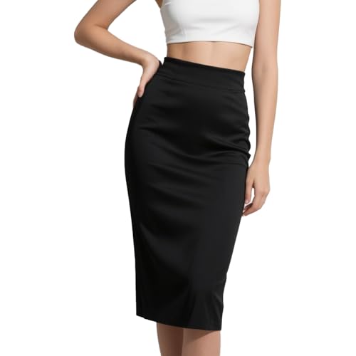 FDHBDF Damen Schwarzer Rock Lässiger Bleistiftrock Röcke im Business-Stil Schmaler hohe Taille Stretch Rock von FDHBDF