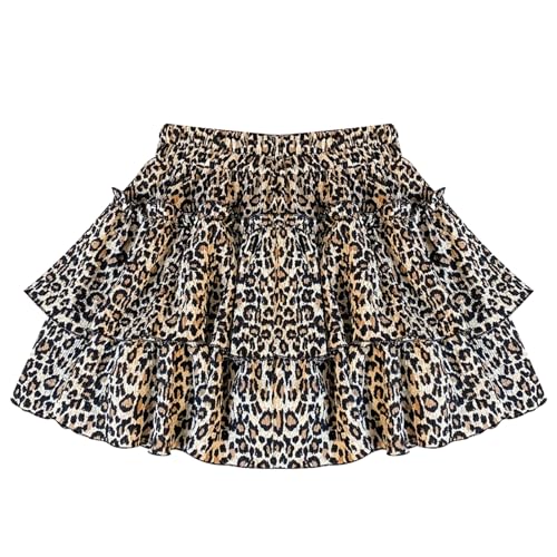 FDHBDF Rock mit Leopardenmuster Kurzer Damenrock Stilvoller Vintage mit Rüschenrock Hohe Taille Freizeitrock mit Gefüttert von FDHBDF