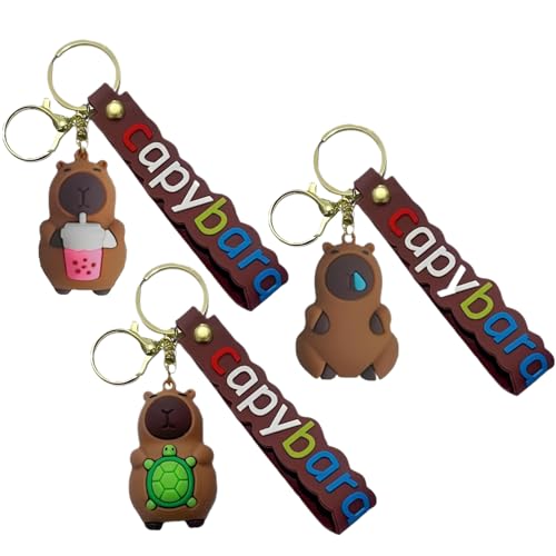 3Stück Capybara Schlüsselanhänger Süßer Capybara Schlüsselanhänger Lustiger Capybara-Puppen-Schlüsselhalter Tragbarer Schlüsselhalter Rucksack Geldbörse Anhänger für Jungen Mädchen,Geschenk,Geburtstag von FDJZXW