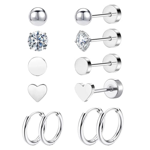 6 Paar Titan Ohrringe Set Für Damen Und Herren - Hypoallergene Stahl Ohrstecker, Piercing Knorpel Flatback Stecker Für Mehrere Ohrlöcher von FDJZXW