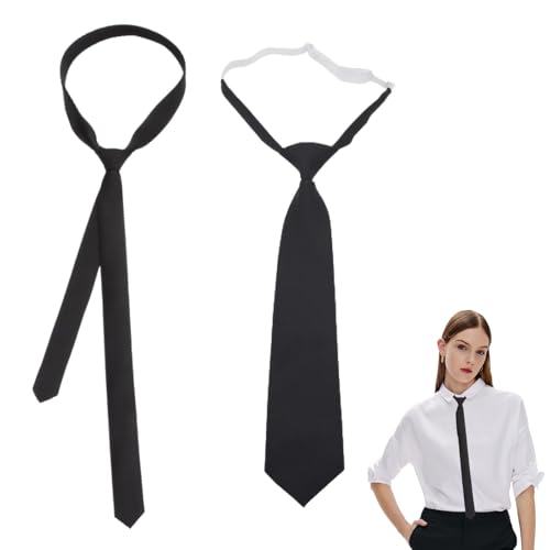 FDJZXW 2 Stück Krawatte Schwarz Damen Verstellbare Krawatte Schwarz Superschmale Handgebundene Krawatte Volltonfarbe Geeignet für Geschäftstreffen, Hochzeiten, Rollenspiele, Abschlussfeiern von FDJZXW