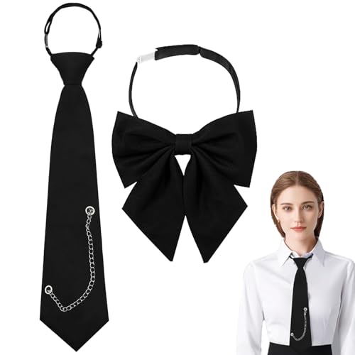 FDJZXW 2 Stück Schwarze Krawatte Damen, Lange JK-Uniform-Krawatten, Damen Krawatte Schmal Verstellbare für Mädchen, Schwarz Krawatten für Mädchen Abschlussfeier Geschäftshochzeit von FDJZXW