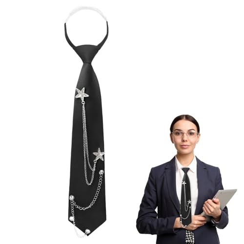 FDJZXW Schwarze Krawatten für Damen, JK-Uniform-Krawatte, Verstellbare Krawatte, mit Kette Im Punk-Stil, Lange Krawatten Modisch und Vielseitig, für Mädchen, Abschlussfeier, Business, Hochzeit von FDJZXW