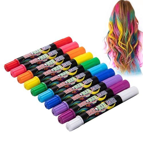 Haarkreide Kinder 10 Stück Haare Färben Kinder,Haarkreide für Mädchen Ungiftig und Waschbar Haarkreide für Kinder,Haarkreide für Mädchen Set Geeignet für Halloween,Weihnachtsfeiern von FDJZXW