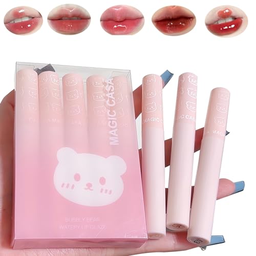 Lipgloss Set,5 Pcs Lip Tint Korean,Korean Lip Tint,Mirror Water Lipgloss Glas Lippenstift Set Spiegel Wasser Lip Gloss Glas Flüssigkeit Lippenstift Set Lippenstift Im Koreanischen Stil von FDJZXW