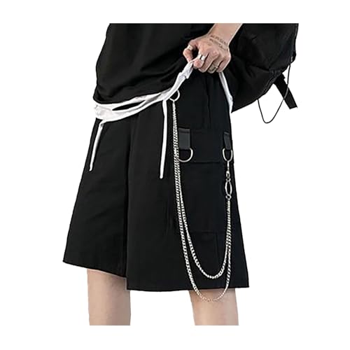 FDKLOOK Kurze Hosen Herren Sommer Locker Gummizug in der Taille Cargo Shorts Mit Abnehmbarer Kette von FDKLOOK
