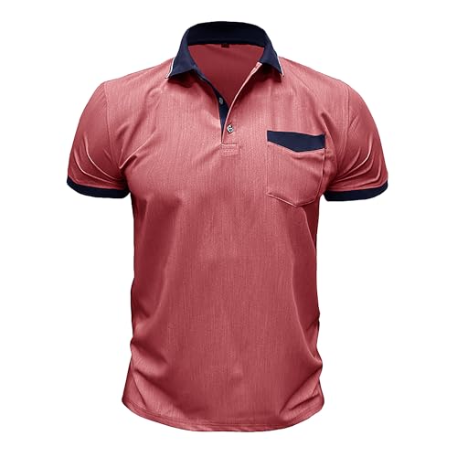 FDKLOOK Polohemd Herren Business Tops Kurzer Ärmel Zweifarbig Hemd Mit Tasche Sommer Basic Shirt von FDKLOOK