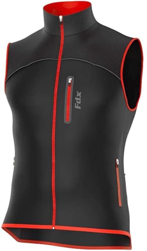 FDX Fahrradweste Herren - Thermo Softshell Winddichte Warme Weste zum Laufen Wasserabweisend Leichte Hi-Viz Biking Jacke Reiten MTB Wandern Ärmelloses Fahrrad Top, schwarz/red, XXXL von FDX