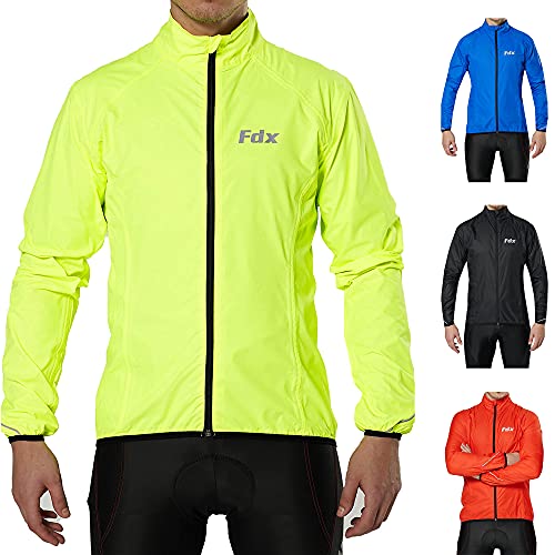 FDX Herren Fahrradjacke Wasserdicht Atmungsaktiv Leicht Hohe Sichtbarkeit Reflektierende Jacke Laufmantel für Outdoor Sport Radfahren Packable Jacket(Gelb, XXL) von FDX