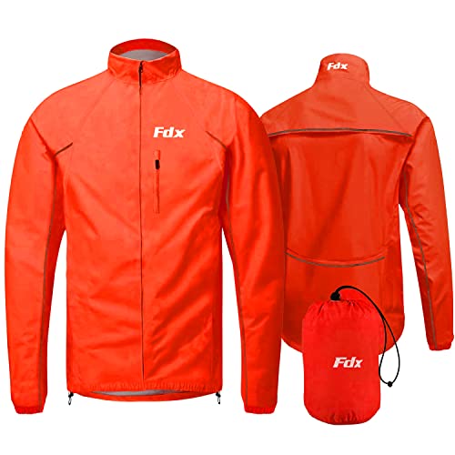 FDX Herren Radjacke - Wasserdicht Leichte Atmungsaktive Fahrrad Regen Trikot- Hohe Sichtbarkeit Volle Ärmel Reflektierende Tops - Winddichte Packaway Beutel Mantel für Laufen, Reiten von FDX