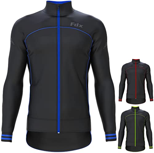 FDX Herren Winter Radfahren Jacke, Softshell, Winddicht thermisch atmungsaktiv Wasser-resistent, lange Ärmel voll Reißverschluss reflektierende Jacke, Oberbekleidung Mantel für Laufen von FDX
