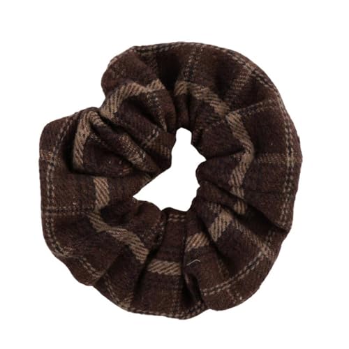 FDreaM Stoff-Haarseil für Damen, Haar-Accessoires, Mädchen, kariert, gestrickt, Donut-Haarband, elastisches Gummiband, Haarkreis, Pferdeschwanz-Halter (braun) von FDreaM