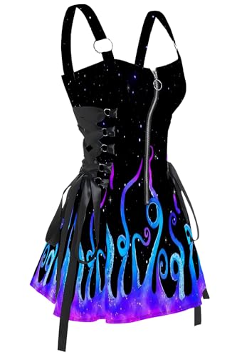 FEAPHY Damen Gothic Kleid Galaxy Sonne Stern Ärmellos Reißverschluss vorne Schnüren A-Linie Minikleid, Octopus blau, X-Groß FEAPHY Damen Gothic Kleid Galaxy Sonne Stern Ärmellos Reißverschluss vorne Schnüren A-Linie Minikleid, Octopus blau, X-Groß von FEAPHY