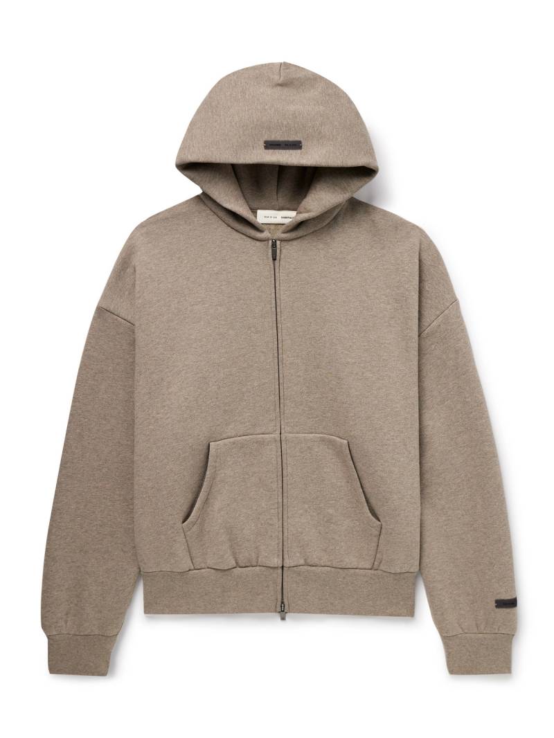 FEAR OF GOD ESSENTIALS - Logo-Appliquéd Cotton-Blend Jersey Zip-Up Hoodie - Men - Brown - S von FEAR OF GOD ESSENTIALS