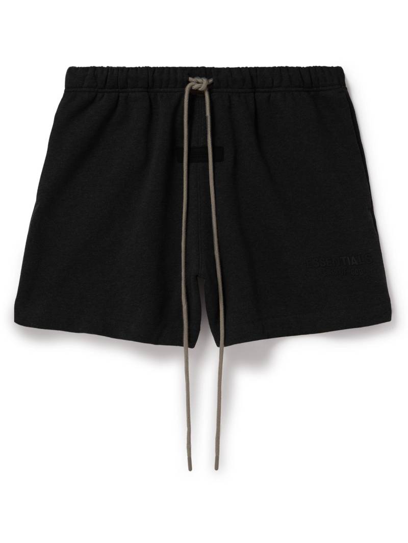 FEAR OF GOD ESSENTIALS - Wide-Leg Logo-Appliquéd Cotton-Blend Jersey Drawstring Shorts - Men - Black - L von FEAR OF GOD ESSENTIALS