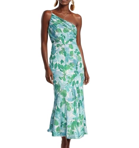 FEATEFACE Damen Sommer Midi Bodycon Kleider One Shoulder Ärmellos Gesmokt 2024 Sonnenkleid Gesmoktes Blumenmuster Maxikleid, blau, M von FEATEFACE