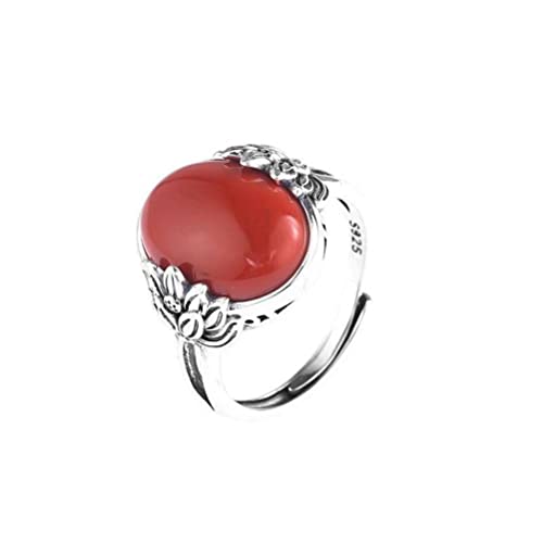 Angstring für Frauen, Stimmungsringe, Geschenkring, Roter Lotus-Achat Ring Schmuck 925 Sterling Silber Edelstein Weiblicher Retro-Stil Silber Alt Ring Groß Gesicht Ring Biene Angstring für Frauen, Stimmungsringe, Geschenkring, Roter Lotus-Achat Ring Schmuck 925 Sterling Silber Edelstein Weiblicher Retro-Stil Silber Alt Ring Groß Gesicht Ring Biene von FEATUR